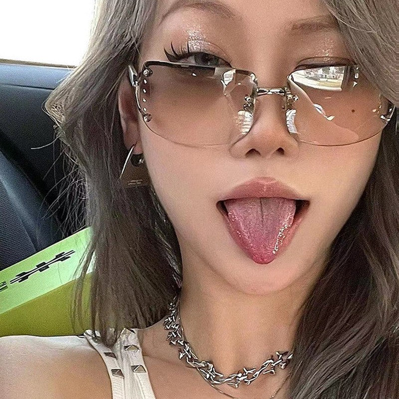 Millennial Future Tech-Infused Punk Streetwear Frameless Diamond Sunglasses