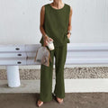 Womens Loose Solid-Colored Shirt And Pants Two-Piece Set