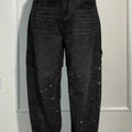 Ins Shiny Straight Jeans With Pockets Fashion Loose Wide-leg Pants For Women Street-style Trousers