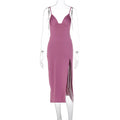 Spaghetti Strap Dress With Split Design Deep V-neck Sleeveless Backless Bodycon Party Dresses For Womens Clothing